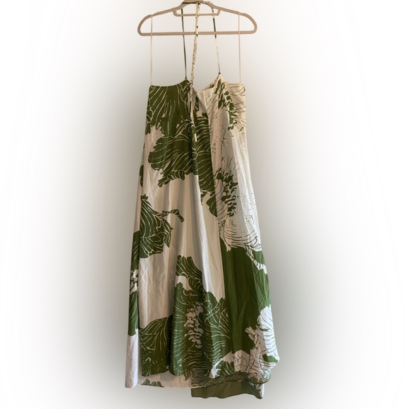 Banana Republic Matte 100% Silk Cross-Front Maxi Dress Green Floral Size XL $350 - Picture 5 of 12